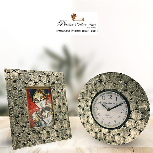 Frame and watch on Wooden base with Silver foiling